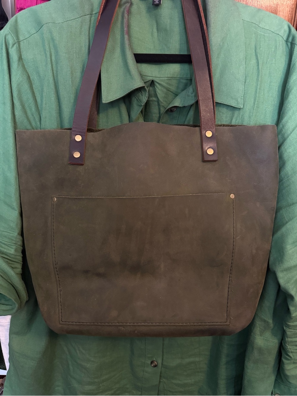 🦄 BRUSHED GREEN Medium Classic Tote - Portland Leather - EUC